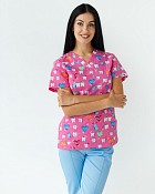Медицинская рубашка женская Топаз принт Teeth pink